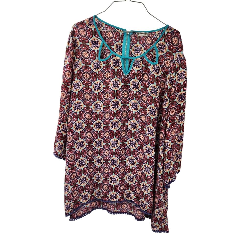 EYESHADOW Geometric Print Long Sleeve Top - Size 2X